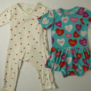 Konges Slojd Heart Romper & Posh Peanut Bamboo Heart Dress, Size 6-12 Months